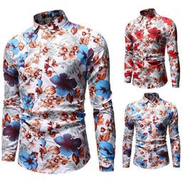 Men's Casual Shirts Printing Lapel Shirt Slim Fit Button Down Long Sleeve Formal Dress Men Male Clothing