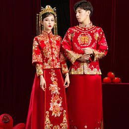 Ethnic Clothing Chinese Wedding Dress Traditional Cheongsam Vintage Plus Size Modern Red Couple Qipao Skirt Women Man Tang Suit Oriental Dre