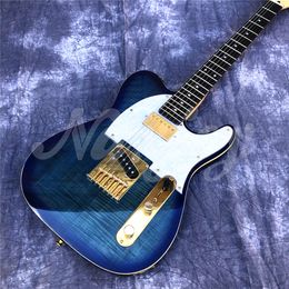 Blue Burst Flame Maple TL Electric Guitar,High Quality Hardwares Maple Neck Solid wood Tele Electric Guitarra