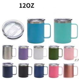 2022 12oz Coffee Mugs Handle Office Cup Stanless Water Bottle Tumbler Mug Thermal Insulation Cold Beer Cups Drinkware