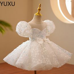 Cute Satin Lace Applique Flower Girl Dress For Wedding Party Long Sleeves Little Kids Girls First Holy Communion Gowns Christmas Pageant 403