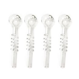 Headshop214 Y057 Smoking Pipe About 14cm Length 30mm OD Bowl 5 Rings Tube Oil Rig Clear Glass Pipes
