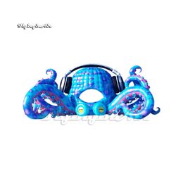 Outdoor Cartoon Animal Model Giant Inflatable Octopus Personalised DJ Booth Blue Air Blow Up Deep Sea Octopus With Headphone For Concert Stage