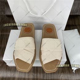 2022 Summer Women Slippers High Quality Slipper Woman Classic Woody Mules Sole Sandals Cross Band Canvas Ladies Slides Designer Flip Flops with box