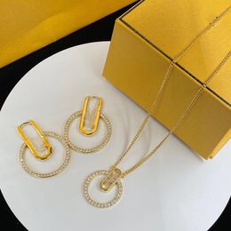2022 European and American letters Dangle & Chandelier high-end temperament full diamond long earrings necklace set female fast delivery