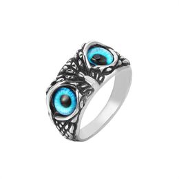blue purple rings Canada - Stainless steel cute eagle owl birds head ring with red pink green blue purple eye retro antique punk gothic Halloween animal jewelry for men women