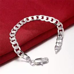 Stamped 925 Silver Colour Bracelets Wide Flat Sideways Chain For Women Wedding Party Fine Christmas Gifts Fashion Jewellery