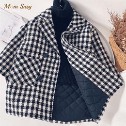 Coat Baby Boy Girl Woolen Plaid Jacket Long Double Breasted Warm Child Lapel Tweed Coat Cotton Padded Baby Outwear Clothes 110Y 220826