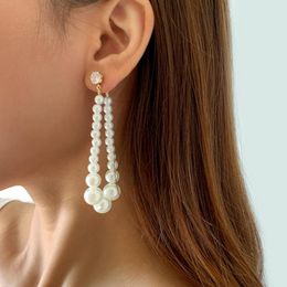 Dangle & Chandelier IngeSight.Z Kpop Imitation Pearl Long Drop Earring Female Shiny Rhinestones Crystal Piercing Ear Jewelry Wedding PartyDa