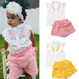 Citgeett Summer Beautiful Children Baby Girl Party Flowers Sleeveless Tops Shirt Pink Short Pants Legging Outfits Set J220711