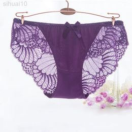 Summer Seamless Brazilian Briefs Women Cozy Underpants Sex Hollow See Through Underwear Large Sizes Silk Satin Briefs Xxxl L220802