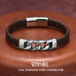 Charm Bracelets REAMOR Trendy Men Jewellery Stainless Steel Connector Braided Leather Magnetic Buckle Punk Wristband Pulsera Hombre Kent22