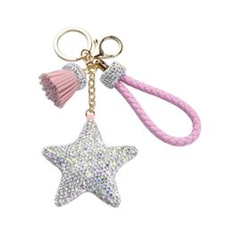 Keychains Rhinestone Star Gift Pentagram Key Holder Pendant PU Crystal Rings Craft Ornaments For Car Bag HangingKeychains