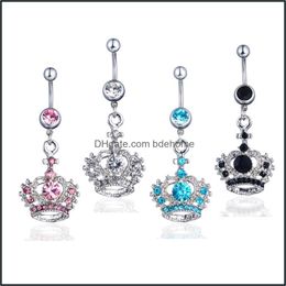 Navel Bell Button Rings Body Jewelry D0148-1 4 Colors Style Belly Ring Crown Piercing Dangle Accessories Fashion Charm 602 Drop Delivery 2