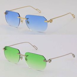 Venta de gafas de sol de metal de moda UV400 Protección Rimless 18k Oro Masculino y femenino Gafas de sol Escudo Retro Diseño Eyeaglasses Marcos Hombres