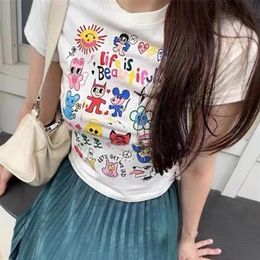 Y2k Aesthetic Cartoon Print T-shirt Women Sexy Tops Harajuku Streetwear Girl Slim Vintage Graphic Woman Tshirts Clothes Crop Top 220511