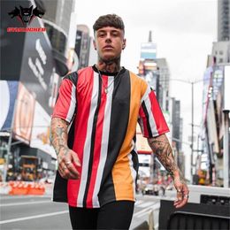 Mens T-shirt stripe Shirt male casual bodybuilding Fitness Hip-hop Short-Sleeved T Shirt Round-Collar Men Tops Summer streetwear 220402