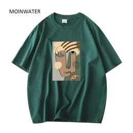 MOINWATER Women Abstract Pattern Tshirts Lady Cotton Green Summer Tees Khaki Short Sleeve Streetwear Tops MT21027 220325