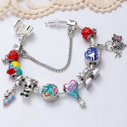 2022 New Charm Bracelet Hot Air Balloon Pendant Heart Enamel Rabbit European Charm Beads Murano Glass Beads Bangle Fits Pandora Charm Bracelets & Necklace