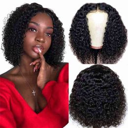 Hair Wigs Transparent Lace Jerry Curly Bob 13x4 Frontal Human Brazilian Short Pre plucked Natural Colour 220722