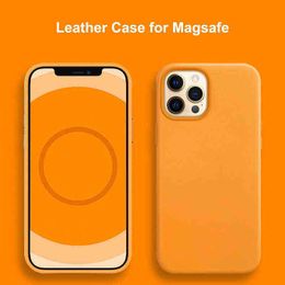 Capa de couro genuíno para iPhone 13 12 Pro Max Mini 12Pro para Magsafe Mag Safe Magnetic Charge Wireless Cover Soft Cover Funda Y1106