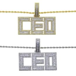 Chains Iced Out Initial Letter CEO Pendant Necklace With 5mm Cz Rope Tennis Chain Choker Necklaces For Men Boy Hip Hop JewelryChai300S