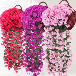 Violet Artificial Flower Decoration Simulation Valentines Day Wedding Wall Hanging Basket Flower Orchid Fake Flower Home Decor 220815