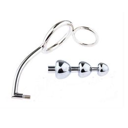 Nxy Anal Toys Stainless Steel Anal Hook Three heart Mushroom Pull Ring Double Inserted Sex Toy Adult Products 220420