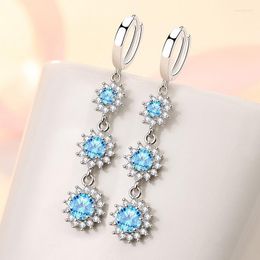 Hoop & Huggie Women Earrings Beautiful Crystal Blue Snowflake Long Ear Jewelry 925 Sterling Silver Earring Lady Party AccessoriesHoop Odet22