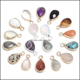 Charms Jewellery Findings Components Natural Stone 10X14Mm Water Drop Rose Quartz Lapis Lazi Turquoise Opal Pendant D Dhzed