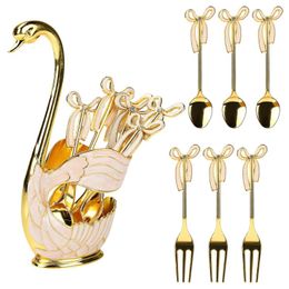 Flatware Sets Metal Spoons Forks Set With Storage Holder Drink Christmas Decorative Dinnerware Household AccessoriesFlatware SetsFlatware