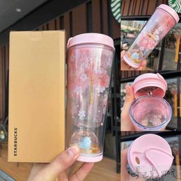 Starbucks Cherry Blossom cup pink 355ml bird singing and flower fragrance plastic accompanying coffee
