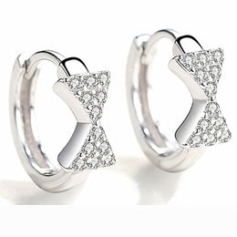 Bow Earrings For Women Luxury Jewellery Symmetrical Triangle Zircon Earring Ear Buckle Silver Stud Earrings
