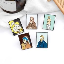 Cartoon high end Enamel Brooch Mona Lisa Van Gogh oil painting badge personalized versatile clothes Lapel jewelry