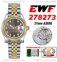 EWF 31mm 278273 A2688 Automatic Womens Ladies Watch Two Tone Yellow Gold Gray Diamond Dial JubileeSteel Bracelet Super Edition Same Serial Card Timezonewatch C3