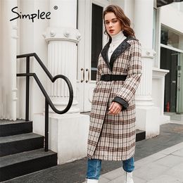 Causal warm Plaid autumn winter women jacket Elegant Lapel long sleeve female parkas Wear on both sides outwear 201126