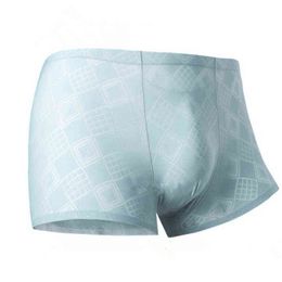 5Pcs Mens Superb-Thin Panties Jacquard Ice Silk Bottoms Male Popular Brand Seamless One-Piece Underwear Shorts T220816