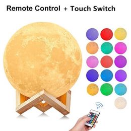 3D Moon Lamp Bedroom Decoration LED Night Lights Lighting Luminaria USB 16 Color Lamp Moon with Controller for Kids Gift Light 201028