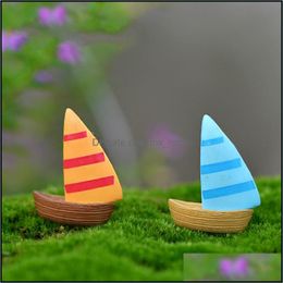 Miniature Boat Mini Sailboat Yellow Blue Aquarium Ornaments Material Moss Terrarium Micro Beach Landscape Mediterranean Style Fairy Drop Del