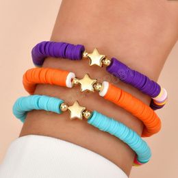 Rainbow Colour Beads Strands Stretch Bracelet Zinc Alloy Star Charm Bracelets Jewellery 3pcs/set