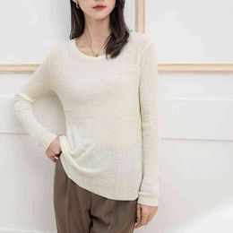 Spring And Autumn New Women's Round Neck Pullover Sweater Thin Section Long-sleeved Tight Fashion All-match Western-style Bottom L220706