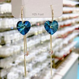 Love Sapphire Dangle Earrings Long Fringed Heart Earring Shiny Crystal Earrings Luxury Wedding Party Beautiful Gift
