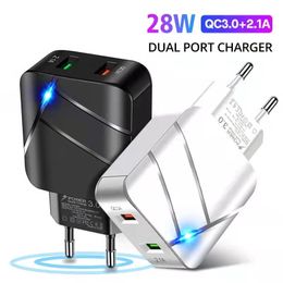 28W QC3.0 2.1A Dual Port USB Mobile Phone Charger For iPhone 13 12 11 Xiaomi Huawei Fast Charging Wall Travel Chargers
