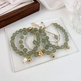 Charm Bracelets Minar Vintage Multi Designs Green Colour Natural Stone Beaded For Women Bell Orchid Flowers Bracelet AccessoriesCharm Inte22