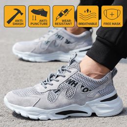 Work Safety Shoes Men Lightweight Breathable Soft Comfortable Steel Toe Work Shoes Anti-smashing Puncture Proof Wearable