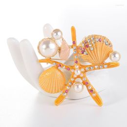 Pins Brooches Vintage Starfish Brooch Jewelry Gift Luxury Zircon Pearl Broche Elegant Temperament Natural Shell Lady Broach Pin Seau22