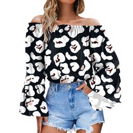 Women Top Sexy Blouse Summer Off The Shouler Crop Tops Long Bell Sleeve Blouses For Women Sexy Causal Fashionable 2022 Clothes L220705