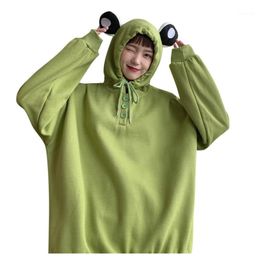 Streetwear Women Harajuku Sweatshirt Cute Loose Green Cartoon Animal Eyes Hooded Long Sleeve Pullover Sweatshirts Women's Hoodies &