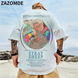 ZAZOMDE Harajuku Oversized T-shirt Men Summer Cool Unisex Tops Hip Hop Funny Print Tshirt Casual Cotton T Shirt Streetwear Loose 220621