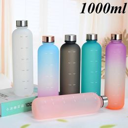 1L Water Bottle With Time Marker 32 OZ Motivational Reusable Fitness Sports Outdoors Travel cup Leakproof BPA Free Frosted Plastic Cup